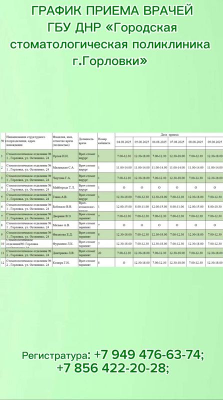 Иван Приходько: Графики приема специалистов ГБУ ДНР «ГСП г.Горловки», ГБУ ДНР «ЦОМД г.Горловки», ГБУ ДНР «ГДВД г.Горловки», ГБУ ДНР «ГДСП г. Горловки», «Городской наркологический диспансер г. Горловки МЗ ДНР» Иван Приходько: Графики приема специалистов ГБУ ДНР «ГСП г.Горловки», ГБУ ДНР «ЦОМД г.Горловки», ГБУ ДНР «ГДВД г.Горловки», ГБУ ДНР «ГДСП г. Горловки», «Городской наркологический диспансер г. Горловки МЗ ДНР»