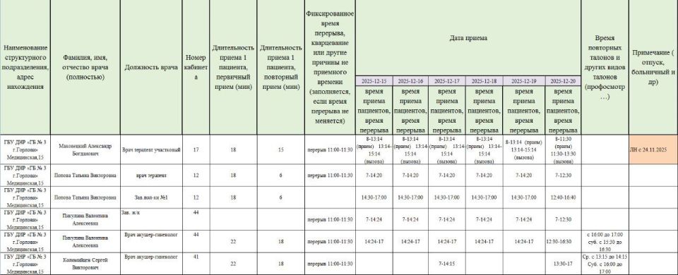 Иван Приходько: График работы специалистов ГБУ ДНР «Городская больница № 3 г. Горловки» Иван Приходько: График работы специалистов ГБУ ДНР «Городская больница № 3 г. Горловки»