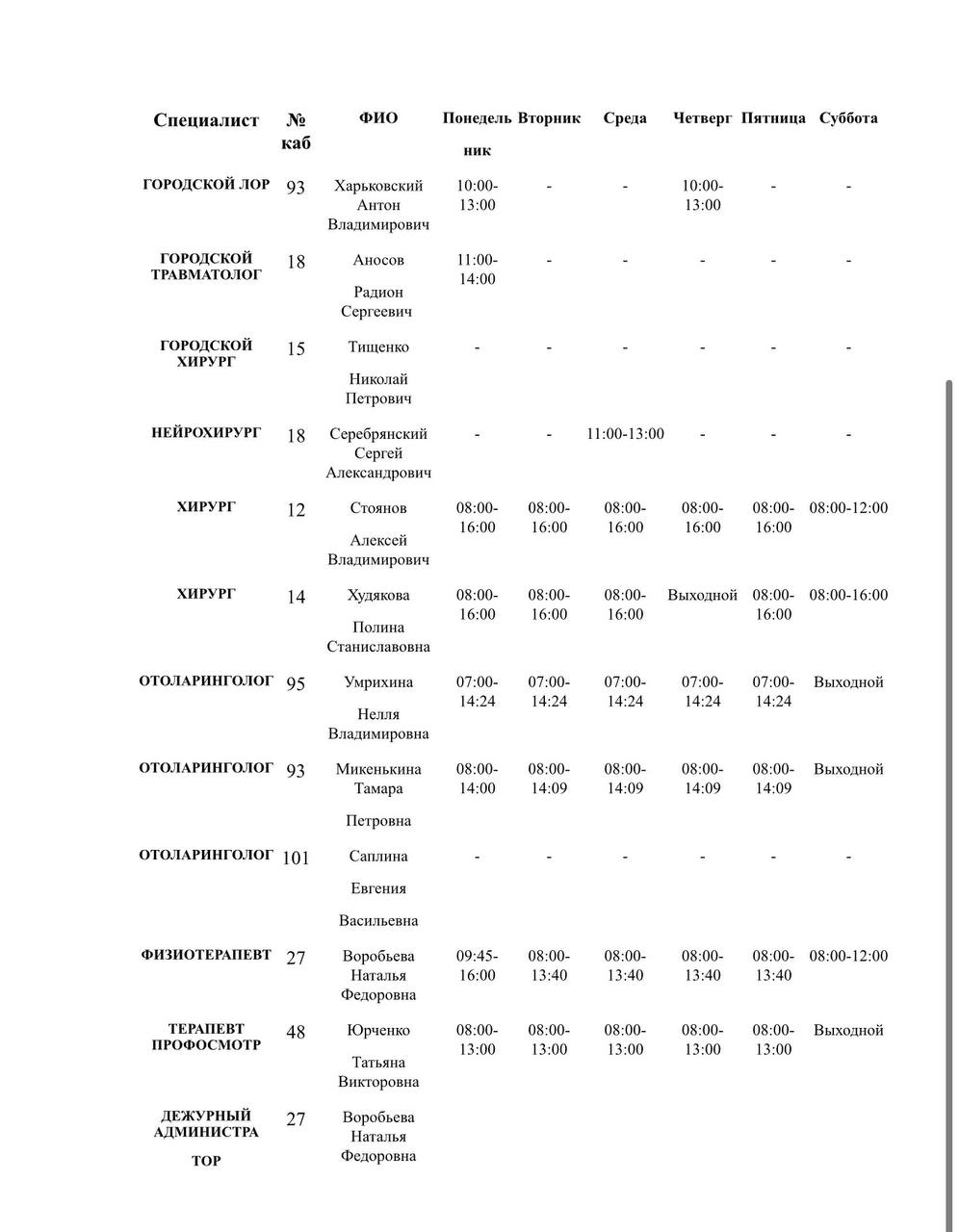 Иван Приходько: График работы специалистов ГБУ ДНР «Городская больница № 1 г. Горловки», ГБУ ДНР «Городская больница № 2 г. Горловки» Иван Приходько: График работы специалистов ГБУ ДНР «Городская больница № 1 г. Горловки», ГБУ ДНР «Городская больница № 2 г. Горловки»