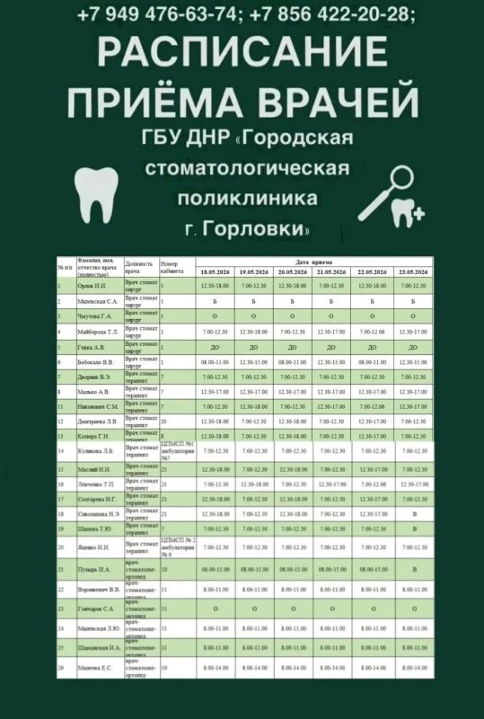 Иван Приходько: График работы специалистов ГБУ ДНР «ГДСП г.Горловки», ГБУ ДНР «Городской наркологический диспансер г. Горловки», ГБУ ДНР «ГПБ г. Горловки», ГБУ ДНР «ГПТД г.Горловки», ГБУ ДНР «ГДВД г.Горловки», ГБУ ДНР «ГСП... Иван Приходько: График работы специалистов ГБУ ДНР «ГДСП г.Горловки», ГБУ ДНР «Городской наркологический диспансер г. Горловки», ГБУ ДНР «ГПБ г. Горловки», ГБУ ДНР «ГПТД г.Горловки», ГБУ ДНР «ГДВД г.Горловки», ГБУ ДНР «ГСП...
