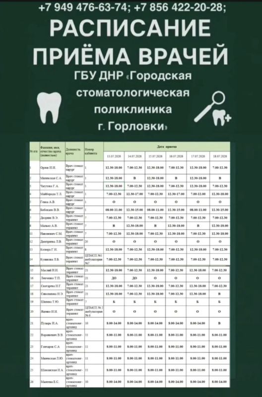 Иван Приходько: График работы специалистов ГБУ ДНР «ГДСП г.Горловки», ГБУ ДНР «Городской наркологический диспансер г. Горловки», ГБУ ДНР «ГПБ г. Горловки», ГБУ ДНР «ГПТД г.Горловки», ГБУ ДНР «ГДВД г.Горловки», ГБУ ДНР «ГСП... Иван Приходько: График работы специалистов ГБУ ДНР «ГДСП г.Горловки», ГБУ ДНР «Городской наркологический диспансер г. Горловки», ГБУ ДНР «ГПБ г. Горловки», ГБУ ДНР «ГПТД г.Горловки», ГБУ ДНР «ГДВД г.Горловки», ГБУ ДНР «ГСП...