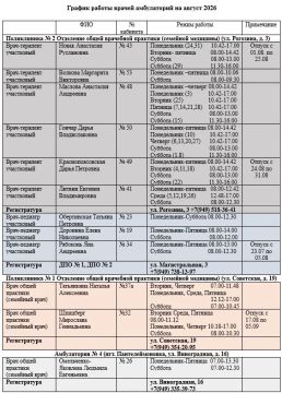 Иван Приходько: График работы специалистов ГБУ ДНР «Городская больница № 1 г. Горловки»
