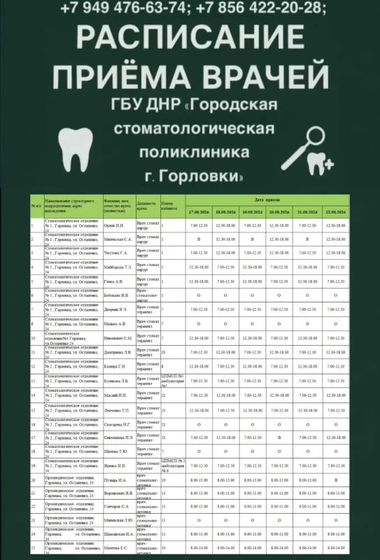 Иван Приходько: График работы специалистов ГБУ ДНР «ГДСП г.Горловки», ГБУ ДНР «Городской наркологический диспансер г. Горловки», ГБУ ДНР «ГПБ г. Горловки», ГБУ ДНР «ГПТД г.Горловки», ГБУ ДНР «ГДВД г.Горловки», ГБУ ДНР «ГСП... Иван Приходько: График работы специалистов ГБУ ДНР «ГДСП г.Горловки», ГБУ ДНР «Городской наркологический диспансер г. Горловки», ГБУ ДНР «ГПБ г. Горловки», ГБУ ДНР «ГПТД г.Горловки», ГБУ ДНР «ГДВД г.Горловки», ГБУ ДНР «ГСП...